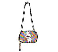 Bolso cruzado negro para mujer con ranuras para tarjetas de crédito, bolsos pequeños para dar un paseo, azul marino, Conejos extraños