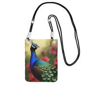 Bolso cruzado para teléfono móvil con diseño de flores de pavo real para mujeres y hombres, impermeable, mini monedero para teléfono celular, cartera pequeña con correa ajustable, bolsa de viaje para