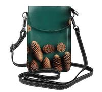 Bolso cruzado pequeño con borde de cono de pino para mujer, de piel sintética, con ranuras para tarjetas, correa ajustable