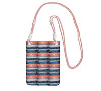 Bolso cruzado pequeño con estampado de olas del mar y atardecer con correa para el hombro para pasaporte y smartphone, Pink, Talla única