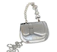 Bolso Cruzado Pequeño Cuadrado con De Perla Barra Labios con Cadena Hombro para Teléfono Móvil Monedero para Mujer Y Niña Novedad 2023