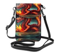 Bolso cruzado pequeño para teléfono celular, bolsa de cuero con solapa para mujer, diseño de dragón y fuego