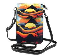 Bolso cruzado pequeño para teléfono celular, bolsa de piel con solapa para mujer, estampado Sunrise Mountain