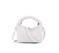 Bolso cruzado pequeño tejido para mujer, bolso de hombro cuadrado acolchado con correa desmontable, Blanco
