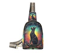 Bolso cruzado pequeño y colorido de Tarot de gato de moda, multiuso, para mujer, para senderismo, Tarot gato negro colorido