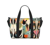 Bolso cruzado portátil con estampado de gatos de arte moderno de mediados de siglo, adecuado para fitness, viajes.