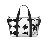 Bolso cruzado portátil con estampado de peces en blanco y negro, adecuado para fitness, viajes.
