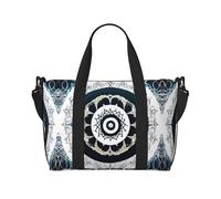 Bolso cruzado redondo con estampado de tótem blanco y negro, adecuado para viajes de negocios, fitness y viajes.