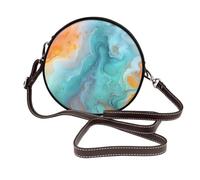 Bolso cruzado redondo de cuero con patrón de mármol pastel para mujer, color verde menta