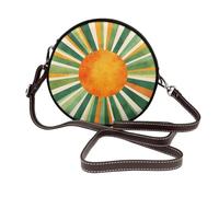 Bolso cruzado redondo de cuero simple y colorido para mujer, diseño de rayos del sol de mediados de siglo