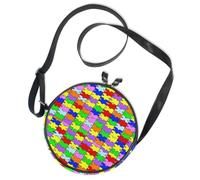Bolso cruzado redondo de lona, bolso mensajero, diseño de mosaico arcoíris claro