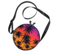 Bolso cruzado redondo de lona, bolso mensajero, palmeras, atardecer, tropical, paraíso, playa, cocotero, palmera