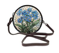 Bolso cruzado redondo de piel con vidrieras azules Forget-Me-Nots para mujer