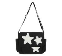 Bolso cruzado simple para mujer con bolsillos laterales Y2K Star Messenger Bag School Bookbag de gran capacidad para viajes al aire libre, L Negro, 370x280x120mm/14.57x11.02x4.72inch