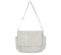 Bolso cruzado simple para mujer con bolsillos laterales Y2K Star Messenger Bag School Bookbag de gran capacidad para viajes al aire libre, L Blanco, 370x280x120mm/14.57x11.02x4.72inch