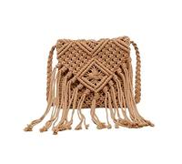 Bolso cruzado tejido de moda con borlas de punto, bolso de hombro, hecho a mano, para mujeres y niñas, color café negro, café