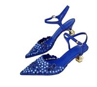 Bolso cuadrado para zapatos de mujer con diamantes de imitación adornados con puntera puntiaguda, Only Shoes R.blue, 10,5, Bombas