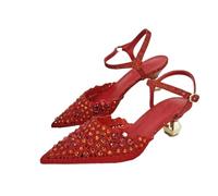Bolso cuadrado para zapatos de mujer con diamantes de imitación adornados con puntera puntiaguda, Only Shoes Rojo, 10,5, Bombas