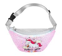 Bolso de Cintura de Lentejuelas de niña Riñonera Bolso de Pecho Bolso de Deporte de impresión de Unicornio Paquete de Cintura Bolsa para Escuela de Gimnasia - Rosa