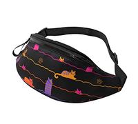 Bolso De Cintura Gato De Rayas De Línea Negra Unisex Bolsos De Gimnasio Ajustable,con Cremallera Riñoneras Hombre para Viajes Fiesta Pasear A Perros 14X35Cm