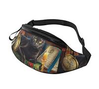 Bolso De Cintura Libro Gato Negro Unisex Riñonera Running Moda,Ligera Riñoneras Hombre para Escalada Senderismo Correr 14X35Cm