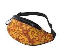 Bolso De Cintura Retro 70S Flor Naranja Unisex Riñonera Running Casual,Ajustable Riñonera Deportiva para Fiesta Viajes Aptitud 14X35Cm