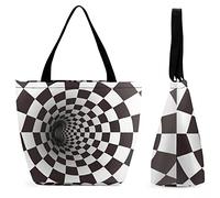 Bolso de compras grande reutilizable del túnel espiral blanco y negro bolso de mano de la impresión personalizada para las mujeres