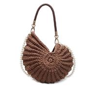 Bolso de concha hecho a mano para mujer, bolso de playa con correa para el hombro, bolso boho sólido de verano, bolso de hombro creativo multifuncional de ganchillo para vacaciones y viajes, café