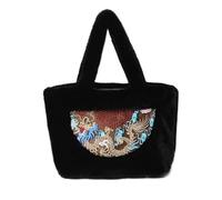 Bolso De Felpa Bolso de mano invierno for mujer, felpa, gran capacidad, con un solo hombro, diseñador, bordado, color negro(Black)