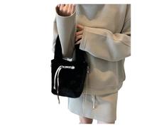 Bolso de felpa con patrón otoñal, versátil, cadena, bandolera un solo hombro, moderno, dulce y avanzado(Black)