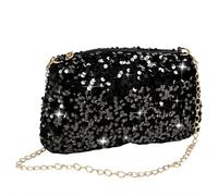 Bolso de Fiesta Negro con Lentejuelas de 24x17x2cm para Bodas y Eventos Clutch Fiesta Negro con Cadena Desmontable Bolso de Noche Compacto Bandolera Mujer Bolso Crossbody Noche de Mano