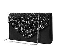 Bolso de Fiesta Noche Mujer Embrague Cartera de Mano de Satén para Mujer Diamantes, Bolsa de Cadena del Monedero para Boda y Baile, Bolsas de Hombro, Negro