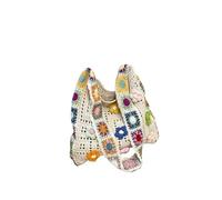 Bolso de Flores de Crochet Bolso tejido de gran capacidad for mujer, bandolera informal punto, bolso verano(White)