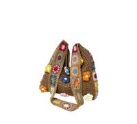 Bolso de Flores de Crochet Bolso tejido de gran capacidad for mujer, bandolera informal punto, bolso verano(Khaki)