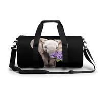 Bolso de gimnasio pequeño con diseño de elefante africano y flor violeta, bolso de mano deportivo con correa para el hombro para hombres y mujeres