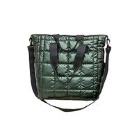 Bolso de hombro acolchado a cuadros de color sólido para mujer, gran capacidad, con cremallera, sobre el hombro, Green, Talla única