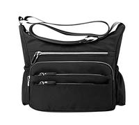 Bolso de hombro casual de múltiples bolsillos para mujer, bolso de hombro impermeable para uso diario, bolsas de viaje, flores, Negro , Talla única para todos