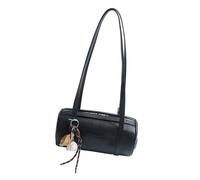Bolso de hombro cilíndrico de cuero suave vintage para mujer, bolso cruzado de moda de invierno 2025, bolso cruzado de piel sintética para las axilas, bolso suave retro, Black, One Size