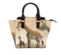 Bolso de hombro con asa superior para mujer, diseño de animales africanos de pastizales, Jirafa madre e hijo, Talla única