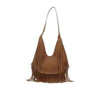 Bolso de hombro con borlas para mujer, de gran capacidad, casual, de piel, con borlas, color sólido, bolsa de viaje, fiesta, cita, Khaki, 330.00x50.00x250.00mm/12.99x1.97x9.84inch