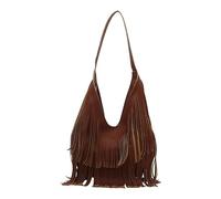 Bolso de hombro con borlas para mujer, de gran capacidad, casual, de piel, con borlas, color sólido, bolsa de viaje, fiesta, cita, Brown, 330.00x50.00x250.00mm/12.99x1.97x9.84inch