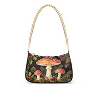 Bolso de hombro con cadena de moda, casual, retro, con patrón de hongos del bosque, bolso cruzado de poliéster multidirección, bolsa de axilas con cadena de aleación dorada para mujer, viajes diarios