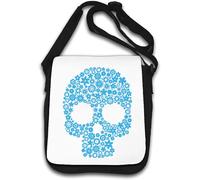 Bolso de hombro con diseño de calavera y flores azules, color blanco, White, Talla única
