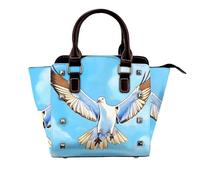 Bolso de hombro con diseño de flor roja de pavo real para mujer, con remaches, tamaño mediano, Gaviotas en vuelo, One Size