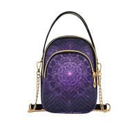 Bolso de hombro con diseño de mandala morado con diseño de mandala, bolso de mano con correa de cadena, bolso de mano para mujer, con cremallera, 5.9 x 8.3 x 3.1 pulgadas