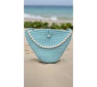 Bolso de hombro con diseño de perlas azules para mujer, elegante bolso diario