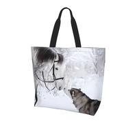 Bolso de hombro con estampado de animales de caballo blanco, organizador de compras, adecuado para viajes, gimnasio y viajes., Animal caballo blanco, Talla única