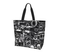 Bolso de hombro con estampado de animales de caballo blanco, organizador de compras, adecuado para viajes, gimnasio y viajes., Cámara vintage, Talla única