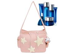 Bolso de hombro con estampado de estrellas - Tote Messenger Elegante con Diseño Cósmico, Bandolera de Gran Capacidad | Hobo Ligero y Espacioso para Mujeres y Niñas, Tote de Hombro de Moda con, rosa