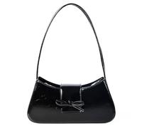 Bolso de hombro con lazo dulce para mujer, de piel sintética, retro, con cierre de cremallera, mini bolsa de mano de media luna Y2K para regalos de trabajo y vacaciones, Black, 270.00x120.00x60.00mm